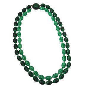 vtg SELINI double strand green beaded necklace